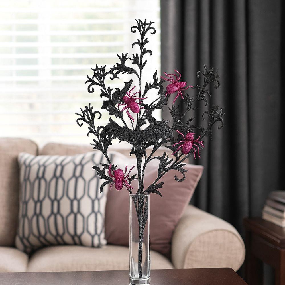 Spooky Black Halloween Bats Spiders Branch 48cm Simulation Bats Flower  Home Office Party