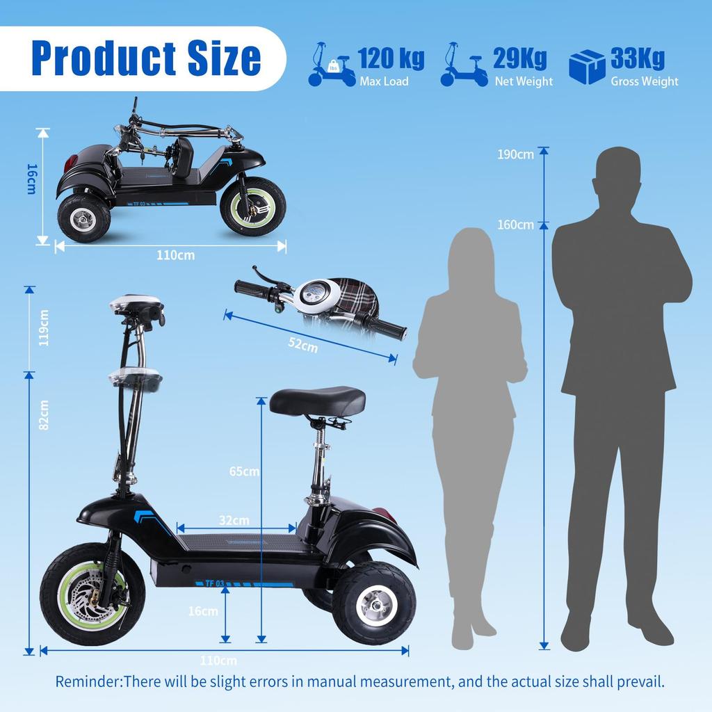 Twofish TF03 Three-wheeled Electric Scooter 500W Motor 48V15Ah Battery 28km/h Max Speed 30km Max Range