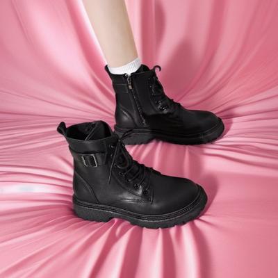 Осень/зима Новые ботинки с круглым носком и квадратным каблуком, удобной высоты, для верховой езды, на шнуровке, нескользящие, модные женские короткие ботинки