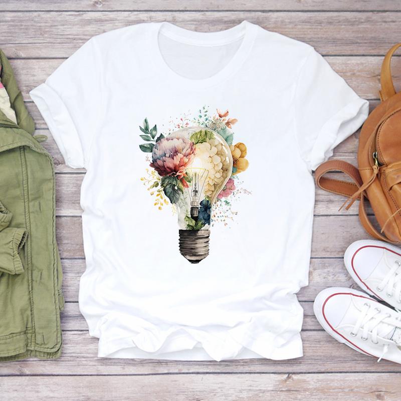 (Азиатский размер) Женская футболка с цветочным рисунком 90-х годов, трендовая милая футболка с принтом, одежда, повседневная женская модная футболка с коротким рукавом, женская футболка с графическим рисунком