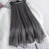 Qooth Women A Line Bead Chiffon Skirt Wide Hem Mid  Length Elastic Waist Slim Casual Skirt QT2650