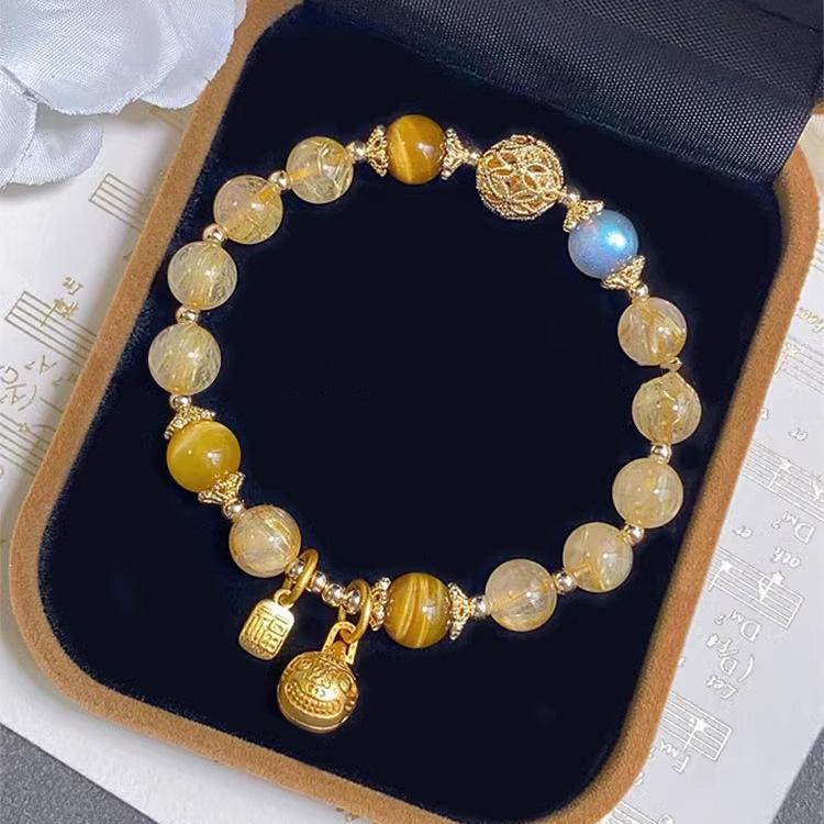 Little Overlord Gold Hair Crystal Yellow Crystal Bracelet for Female Niche Design Temperament Crystal Bracelet Gift Jewelry
