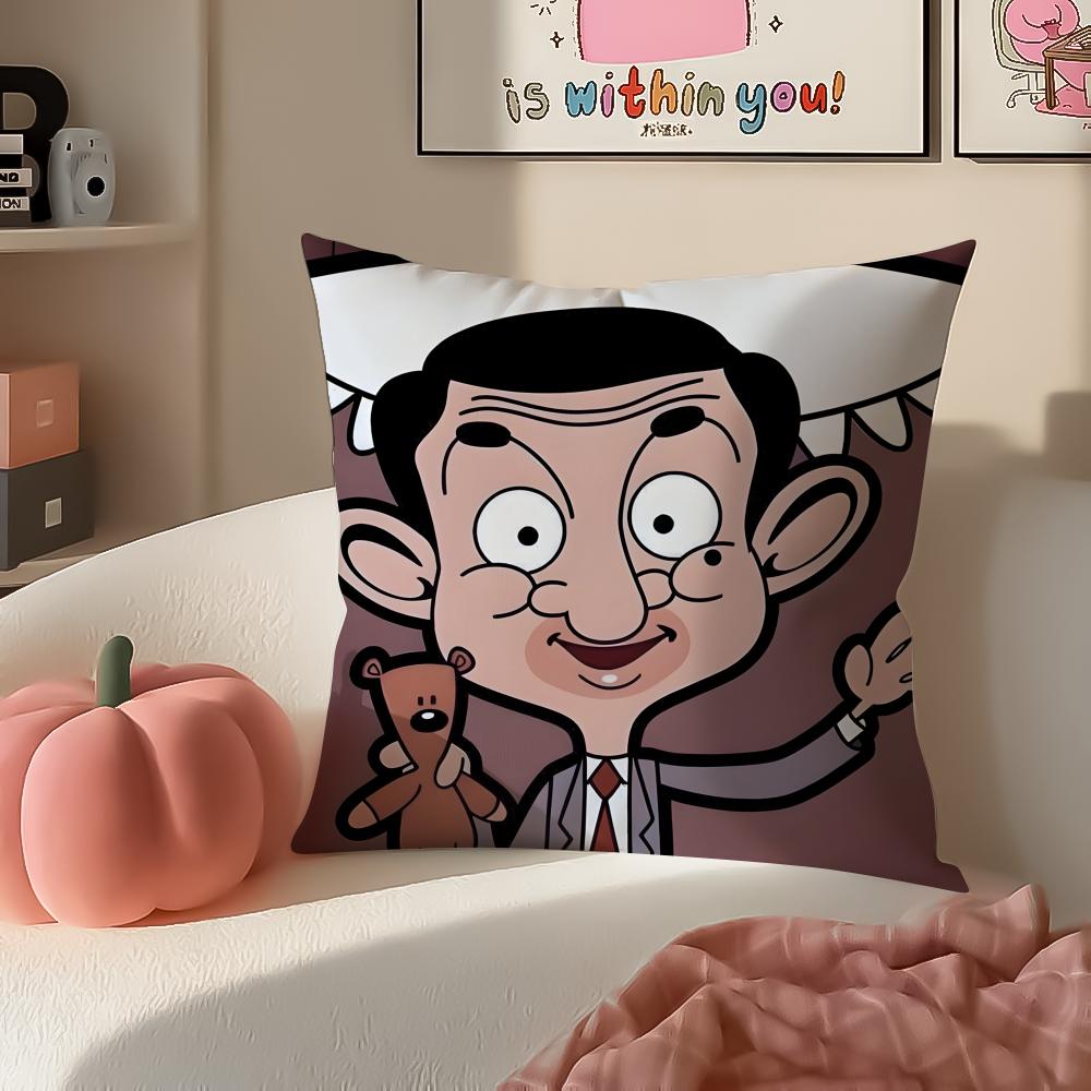 Comedic Cartoon MMr Bean Cushion Cover Pillowcase Short Plush Invisible zipper Room Sofa Cushion Cover