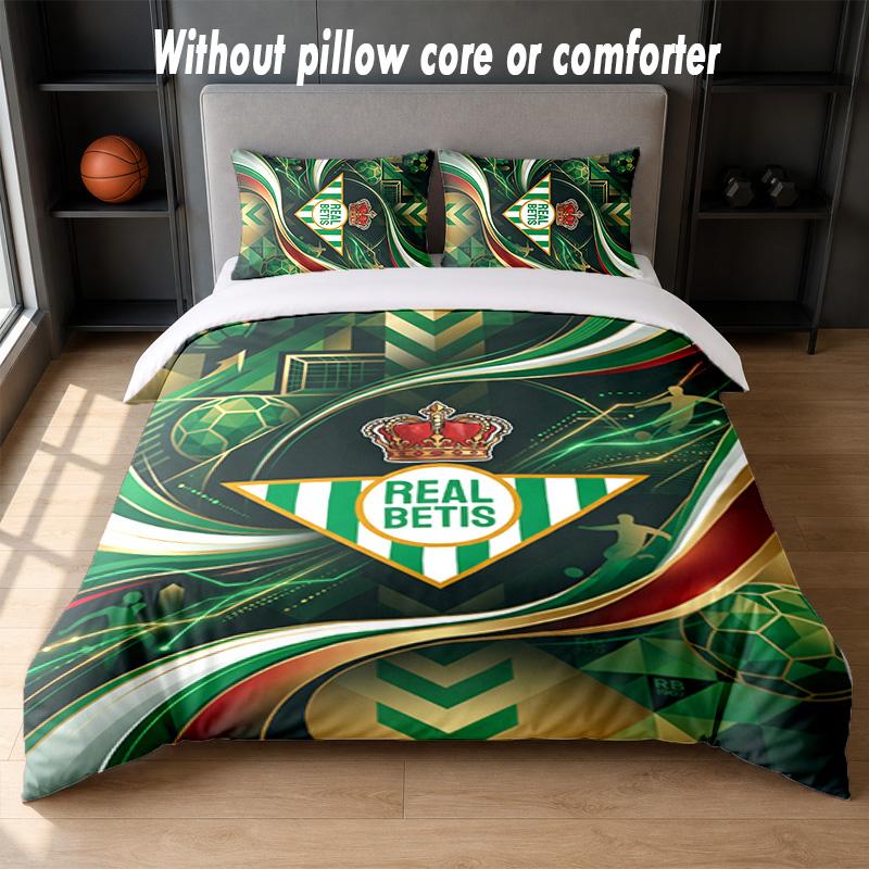 Real Betis Football Design Bed Bedding Set 1 Duvet Cover + 2 Pillowcases Soft Breathable Household Bed Linens