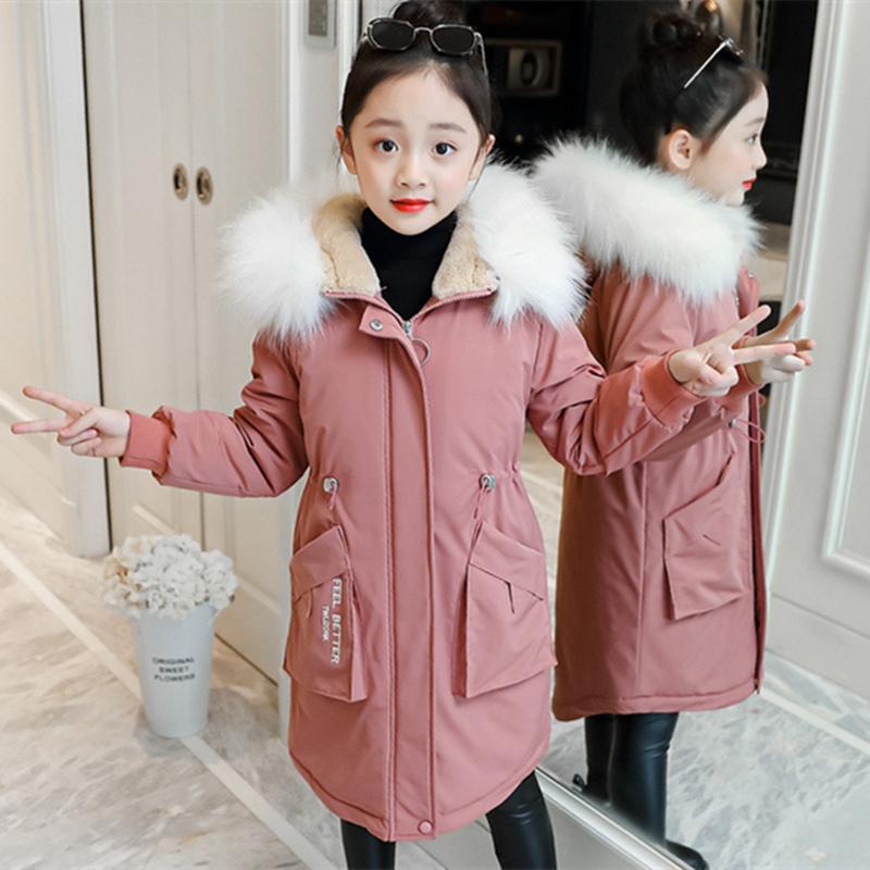 Girls Down Coat Jacket Cotton Outwear Overcoat Fur Warm Thicken Plus Velvet Winter Breathable Children's Clothing
