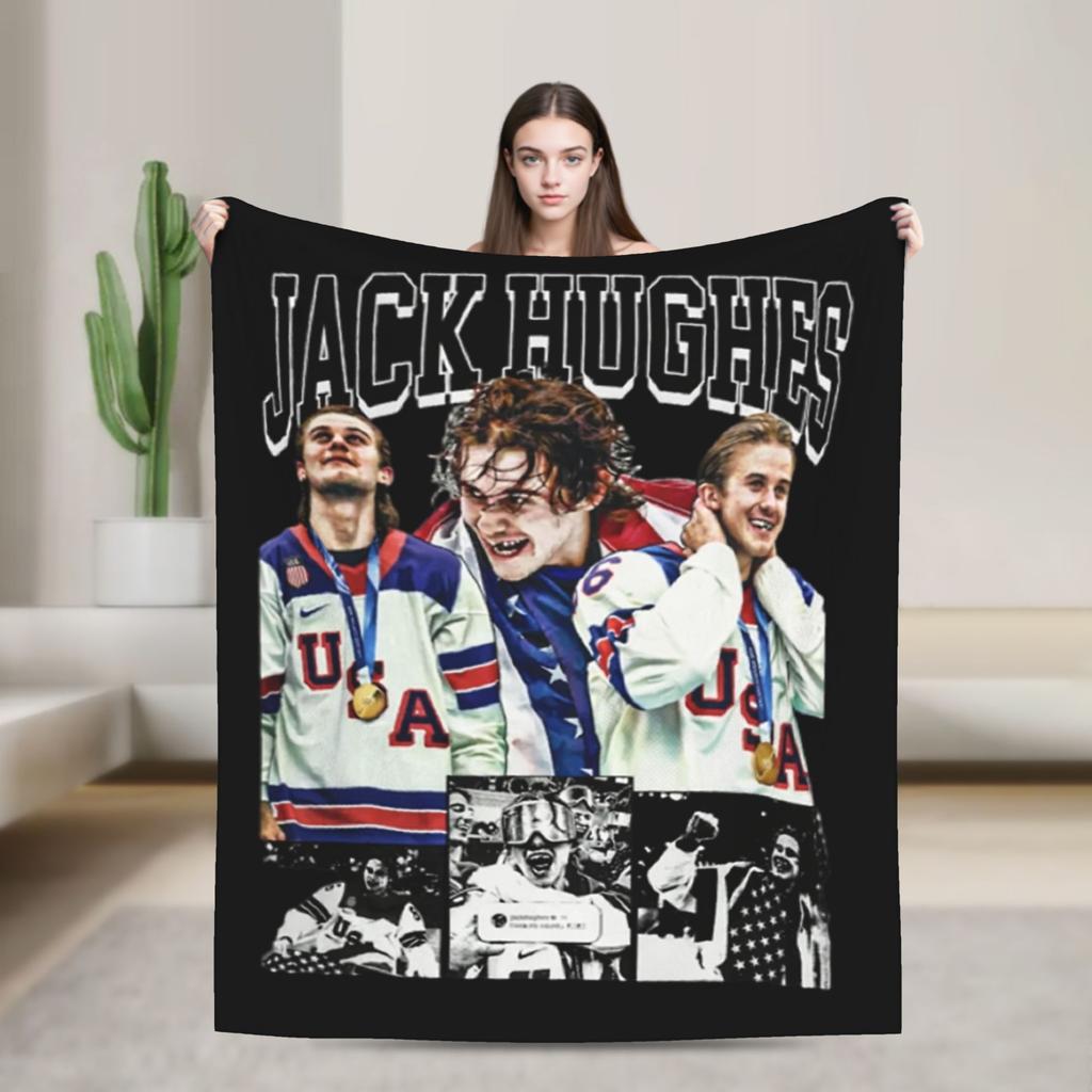 Jack Hughes USA Gold Medal Hockey Blanket Flannel Textile Decor Multi-function Warm Throw Blanket for Bedding Car Bedspread