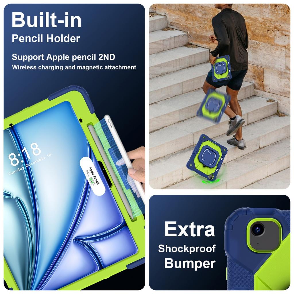 Для Apple iPad Air 13 (2024)/ iPad Air 13 дюймов (M2). Вращающаяся на 360° рукоятка, прочная защитная подставка TPU+PC 3 в 1, противоударный чехол для планшета и ПК