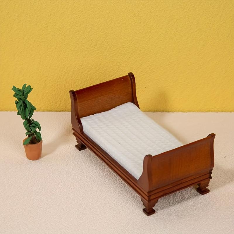 Миниатюрная модель деревянной кровати масштаба 1/12 - DIY миниатюрный реквизит для фотосъемки - Сезонный декор - Идеальный подарок