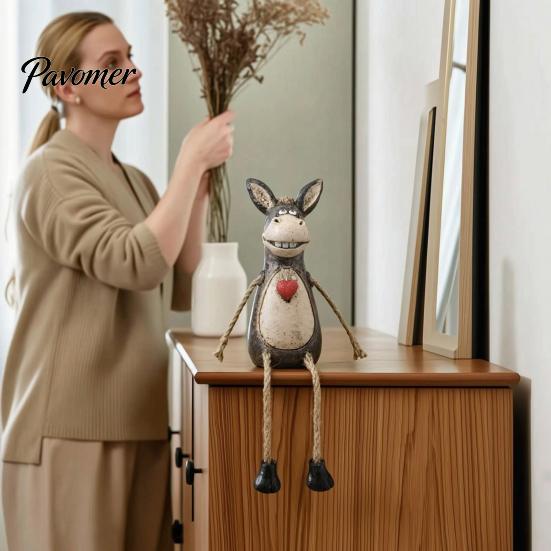 Modern Interior Decoration Pieces Rustic Donkey Shelf Sitter Figurine, Hanging Leg Farm Animal Statue, Elegant Table Decorations for Office Whimsical
