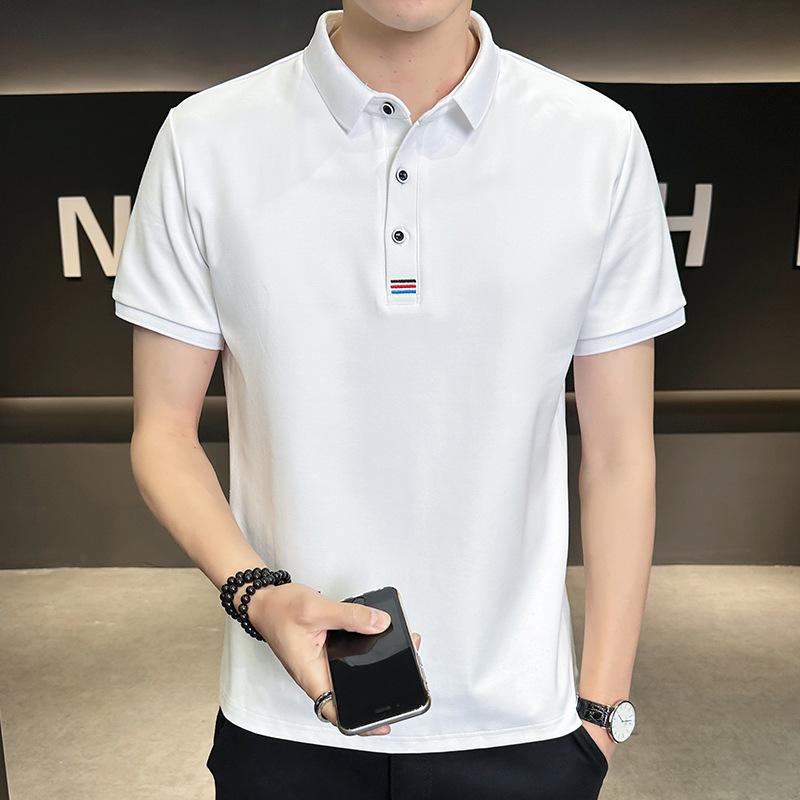 Хлопковая рубашка поло с короткими рукавами, мужская повседневная универсальная качественная рубашка с отложным воротником
