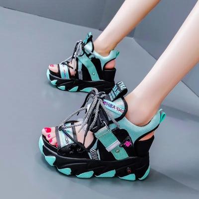 Мода 2024 Лето Женские Сандалии 9 СМ На Массивной Платформе Дизайнеры Новые Брендовые Пляжные Туфли Повседневные Женские Босоножки На Шнуровке Модные Женские Сандалии