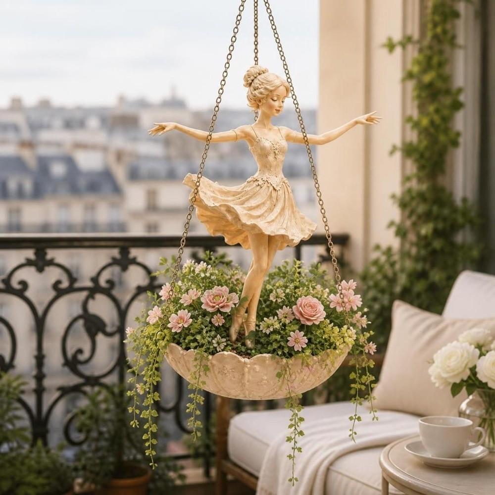 Resin Ballet Dancer Hanging Planter Elegant Girl Hanging Plant Basket Indoor Decor