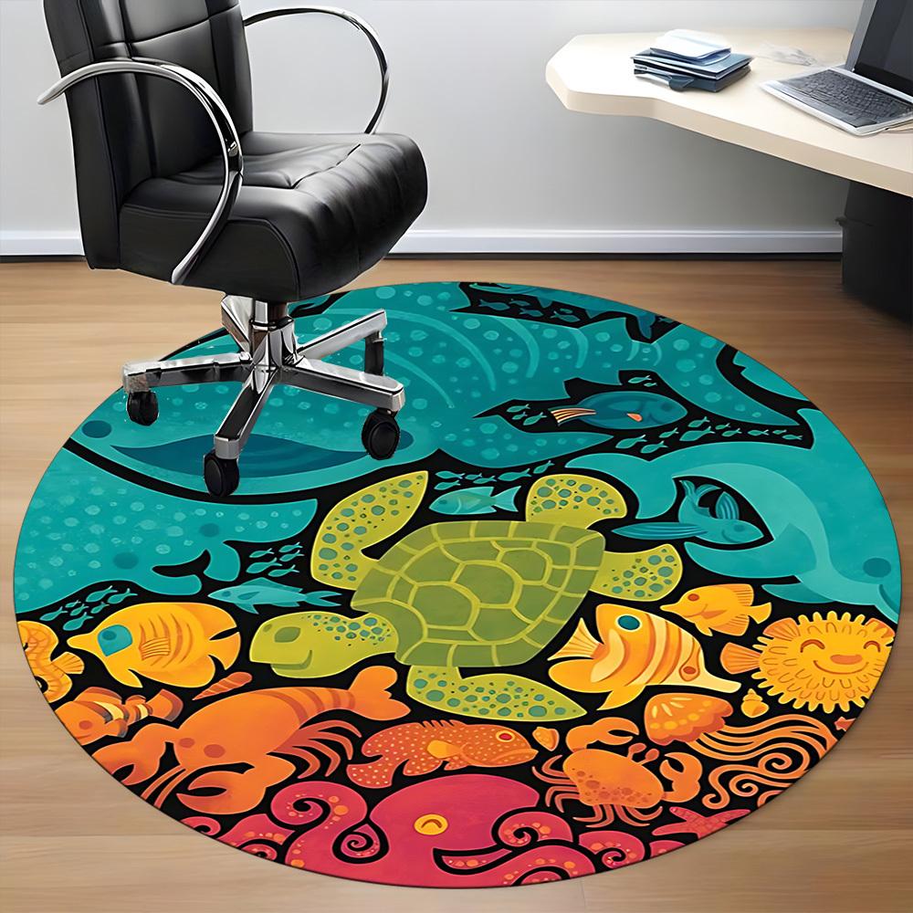 1pc Ocean Creatures Office Round Area Rug, Mat Suitable For Office, Under Office Chairs Bedroom Living Room Home Decor, Room Deco