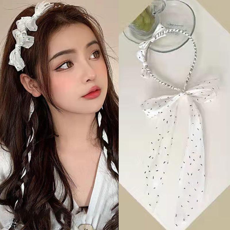 Повязка на голову с кружевным шелковым шарфом, милая повязка для девочек, корейские аксессуары для волос, повязка с бантом