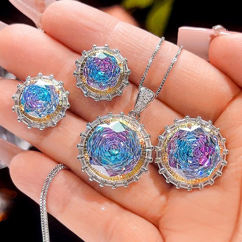 Ювелирные изделия Медное основание Золотое покрытие Имитация Тысячелетия Постепенное изменение цвета Круглый набор Главный камень 14-10 мм