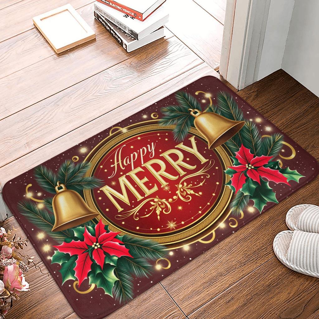 Snowman Pattern Merry Christmas Doormat Non-Slip Entrance Kitchen Bath Door Floor Mat Toilet Carpet Rug