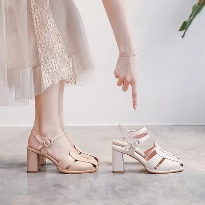 Весна/лето новые туфли на толстом каблуке с пряжкой, удобные и элегантные женские туфли, модные, дышащие, для вечеринок и банкетов, босоножки на высоком каблуке