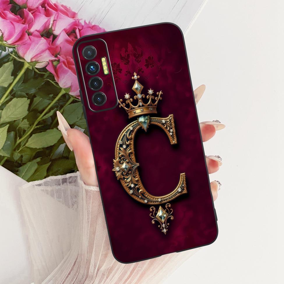 Чехол Для Tecno Camon 17P CG7 CG7n Чехол Для Techno Camon 17P Чехол Силиконовый Роскошная Корона Мода Буквы А-Я 2D Плоский Узор
