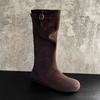 Версия из овчины~ ретро замшевые ботинки до середины икры на среднем и высоком каблуке с круглым носком, ковбойские ботинки в западном стиле, женские бархатные ботинки для осени и зимы