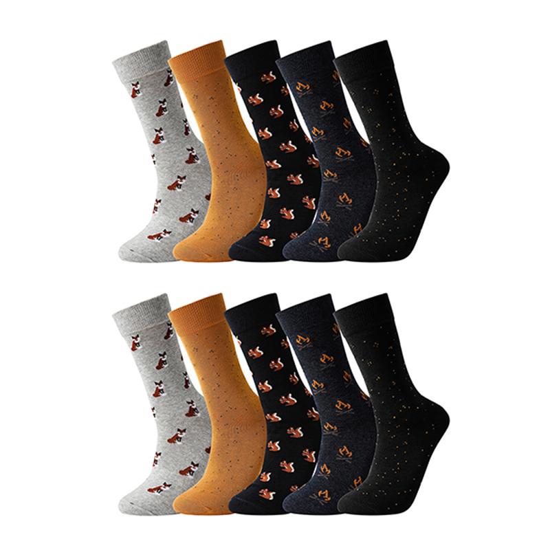 10 пар мужских носков из хлопка, деловые, новые, модные, забавные, с принтом животных, мультфильм, средние носки, мужские повседневные платья, одежда
