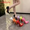 Aphixta 2024 Super High 12cm Corlorful Stiletto Heels Pumps Women Shoes Pointed Toe Florescence Patent Leather Office