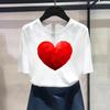 (Asian Size) Fashion Print Love Heart Sweet Trend Cute Lovely Graphic Tee Female Casual T Clothing Casual Women's Top Short Sleeve T-shirt
