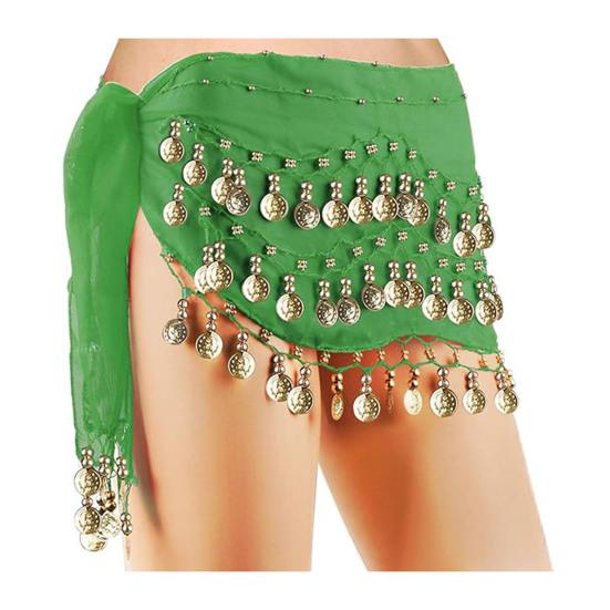 Шарф на бедра для танца живота Женский пояс на талию Юбка для танца живота с 98 золотыми монетами Завязывание узлом Обмотка бедер для танцевальных тренировок, выступлений, пляжной одежды