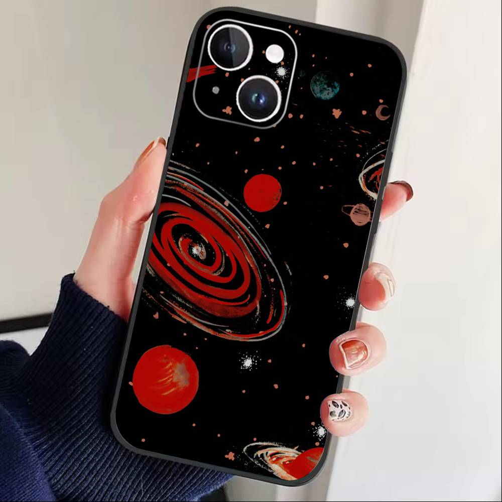 Y2k INS Чехол для телефона с граффити для iPhone17,16,15,14,13,12 Plus,Max Мягкий силиконовый черный чехол