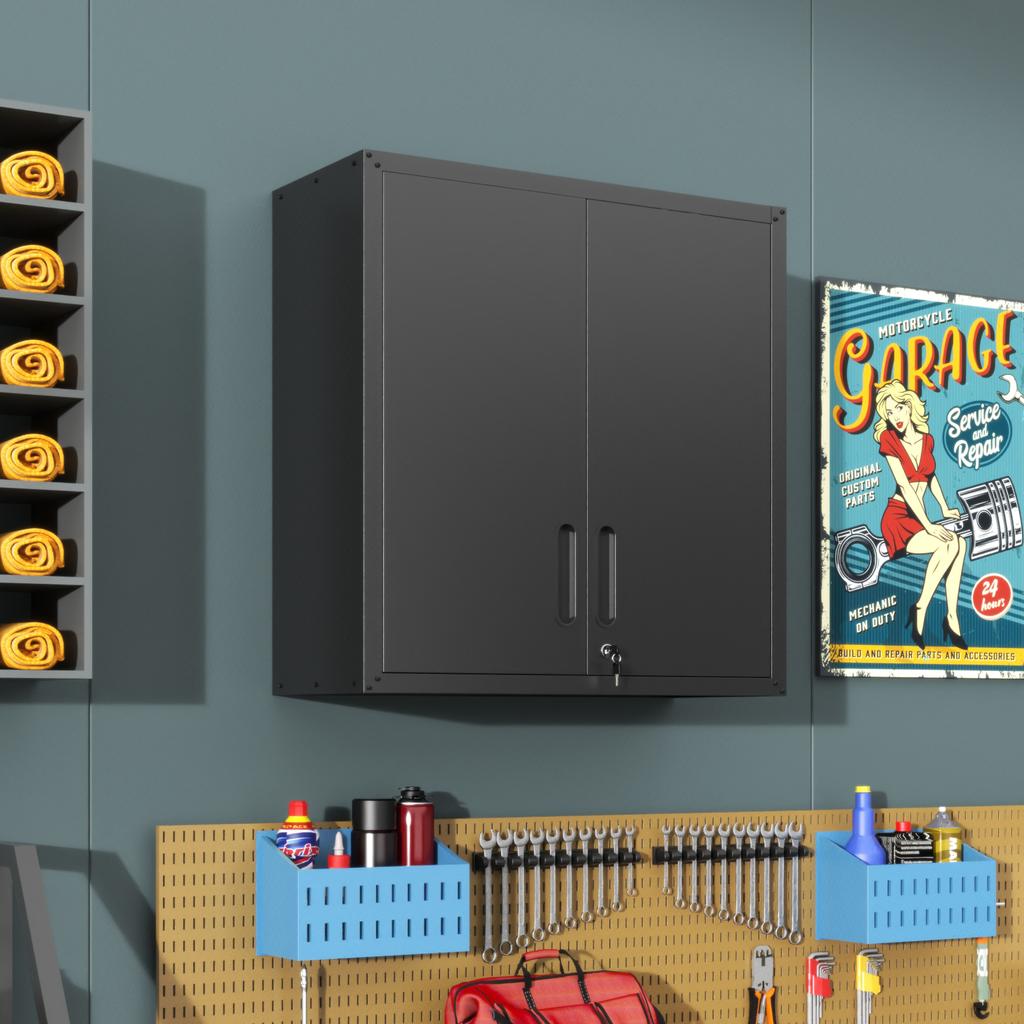 Metal Wall Cabinet with Door Lock & Shelf - Ideal for Garage, Workshop & Office - No Wood, No Formaldehyde, H77 cm × W75 cm × D30 cm
