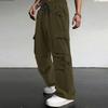 Мужские свободные повседневные рабочие брюки с несколькими карманами, молодежные брюки на резинке и шнурке