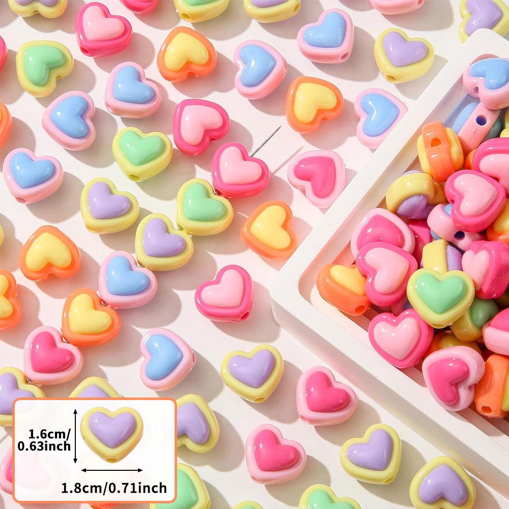150 шт. акриловых бусин, разноцветных бусин в форме сердца, радужных бусин в форме сердца для изготовления ювелирных изделий, браслетов ручной работы, брелоков, товаров для рукоделия