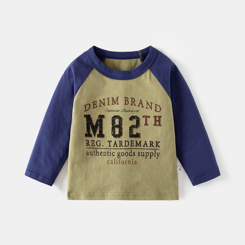 Kids Letter Raglan Sleeve T-shirt Spring and Autumn Boys' round Neck Car Bottoming Shirt Children Casual Long Sleeves Tops
