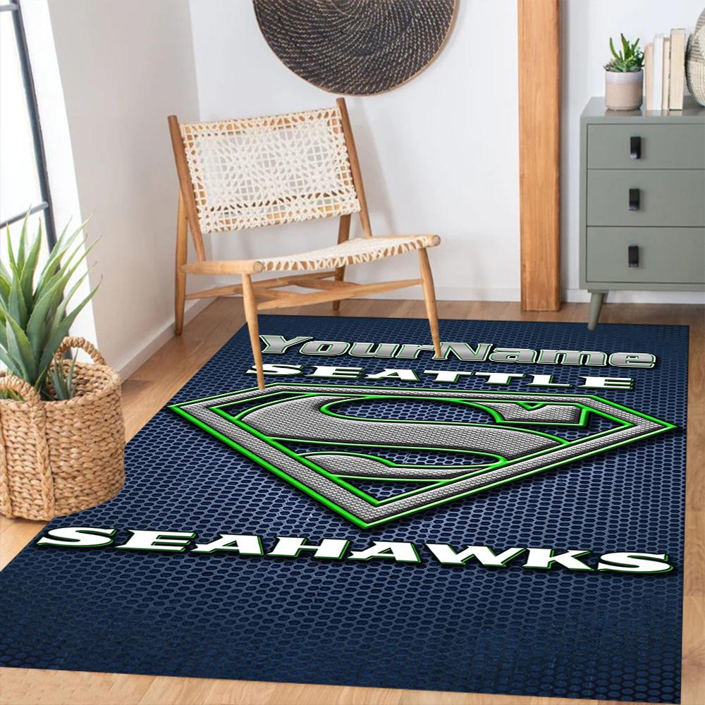 Seattle Seahawks Customizable Name Floor Rug Office Rug Perfect For Balcony Living Rooms Hallway Bedrooms Antislip Rug Decorate Offices