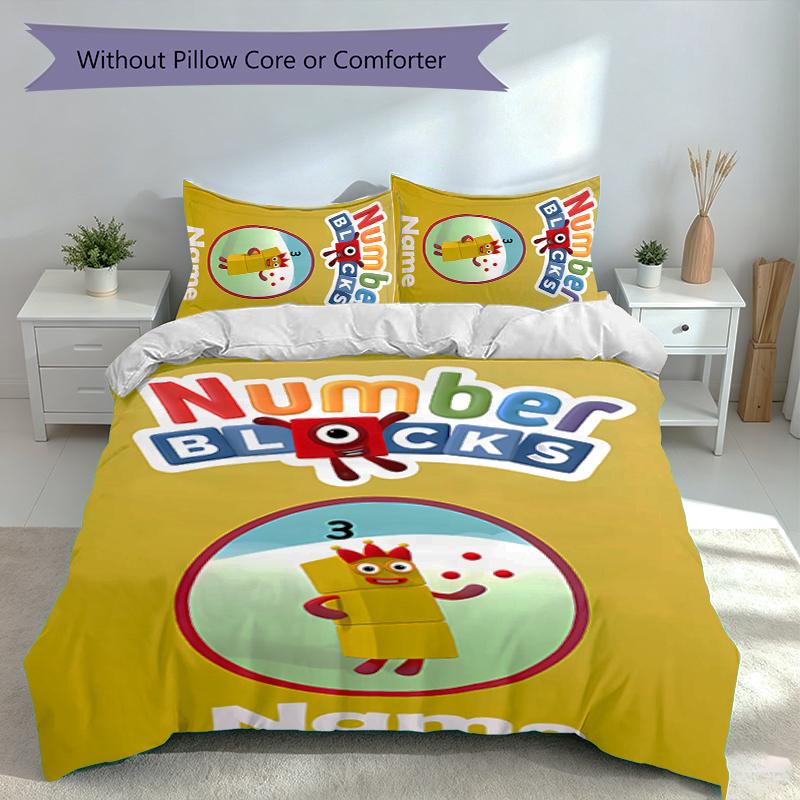 3pcs Custom Name Numberblocks Bedding Set,Includes 1 Duvet Cover and 2 Pillowcases,All-season Bedroom Decor