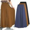 Spring Autumn Elastic Wide Leg Pants Women Solid Color Full Length Wide Leg Trousers Female Casual Plus Size Ladies Pants