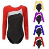 Женское цельное боди с блестящими стразами и цветными блоками, гимнастическое танцевальное трико с длинными рукавами