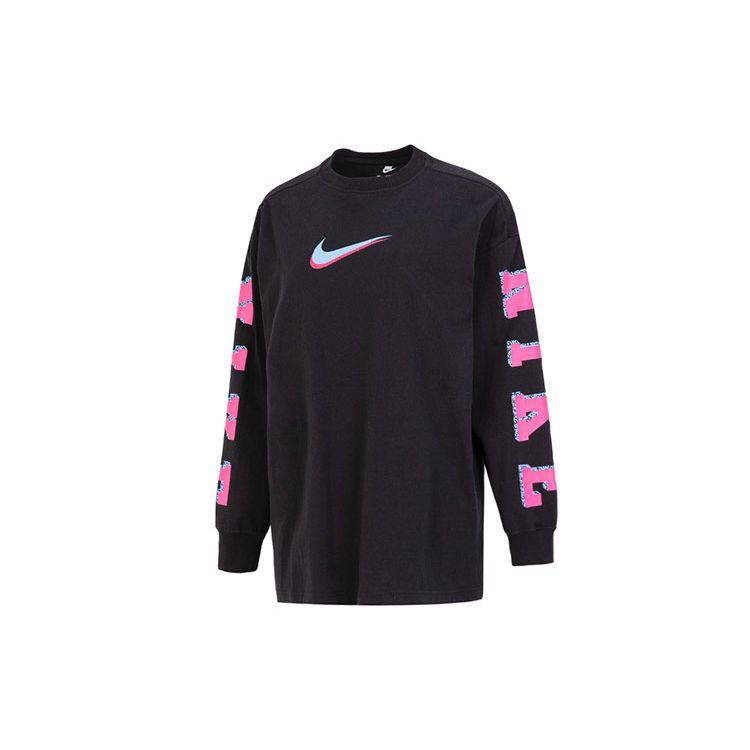 Nike Спортивная женская футболка с принтом, круглым вырезом, свободного кроя, с длинным рукавом, черная, Женская, DX7925-010