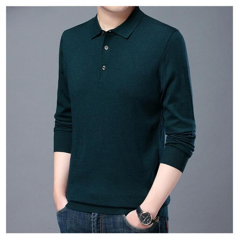 Осенне-зимние трикотажные рубашки Мужская мода Однотонные с лацканами Базовые Мужские топы с длинным рукавом Свитера Мужские