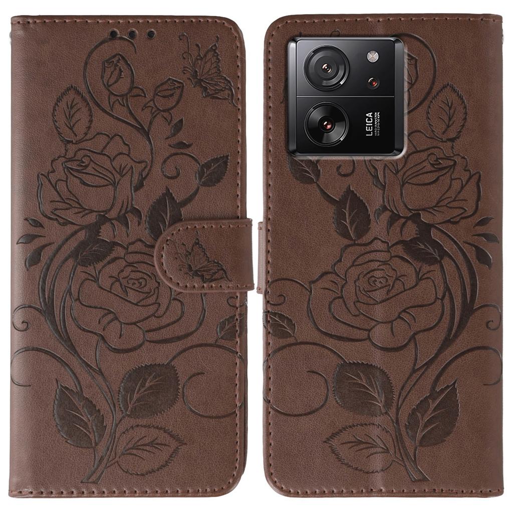 Phone Case For Xiaomi 13T/13T Pro/Redmi K60 Ultra Wallet Stand Imprinted Rose Butterfly PU Leather Cover