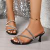 Fashion Temperament Slippers Women Wear In Summer New Square-toe Rhinestone Thin-strap High-heeled Non-slip Flip-flops