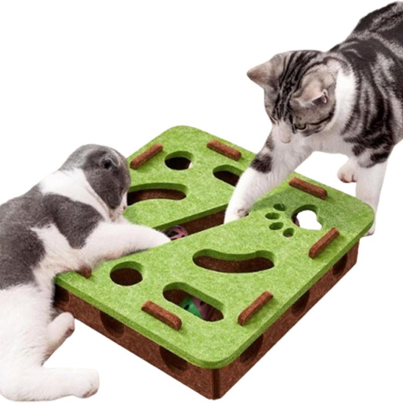 Felt Cat Toy Maze Box Interactive Puzzle Game With 2 Balls For Indoor Cats Hunting Exercise Self Play Scratch Resistant Fun