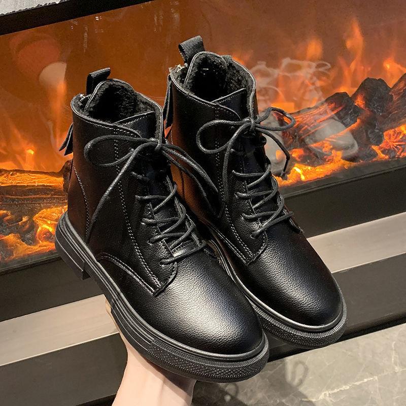 Footwear Lace-up Black Short Shoes for Women Work Booties Waterproof Female Ankle Boots with Laces Elegant Low Heels Chic Hot Pu