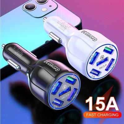 15A 5 портов USB автомобильное зарядное устройство мини светодиодный быстрая зарядка для iPhone 12 Xiaomi Huawei мобильный телефон зарядное устройство адаптер в автомобиль планшет