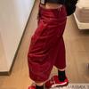 Красные женские укороченные брюки с несколькими карманами, американские ретро, свободные, женские брюки карго, с высокой талией, универсальная летняя одежда