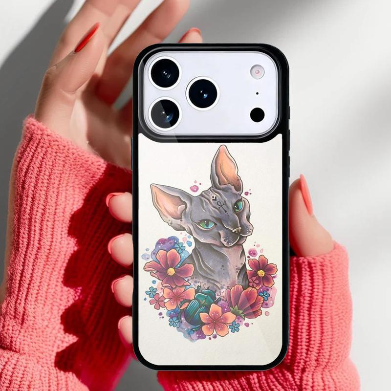 Чехол для телефона с татуировкой Кошка-Сфинкс для iPhone 17 Air 16e 15 14 13 Pro Max Задняя крышка для 12 11 Pro Coque