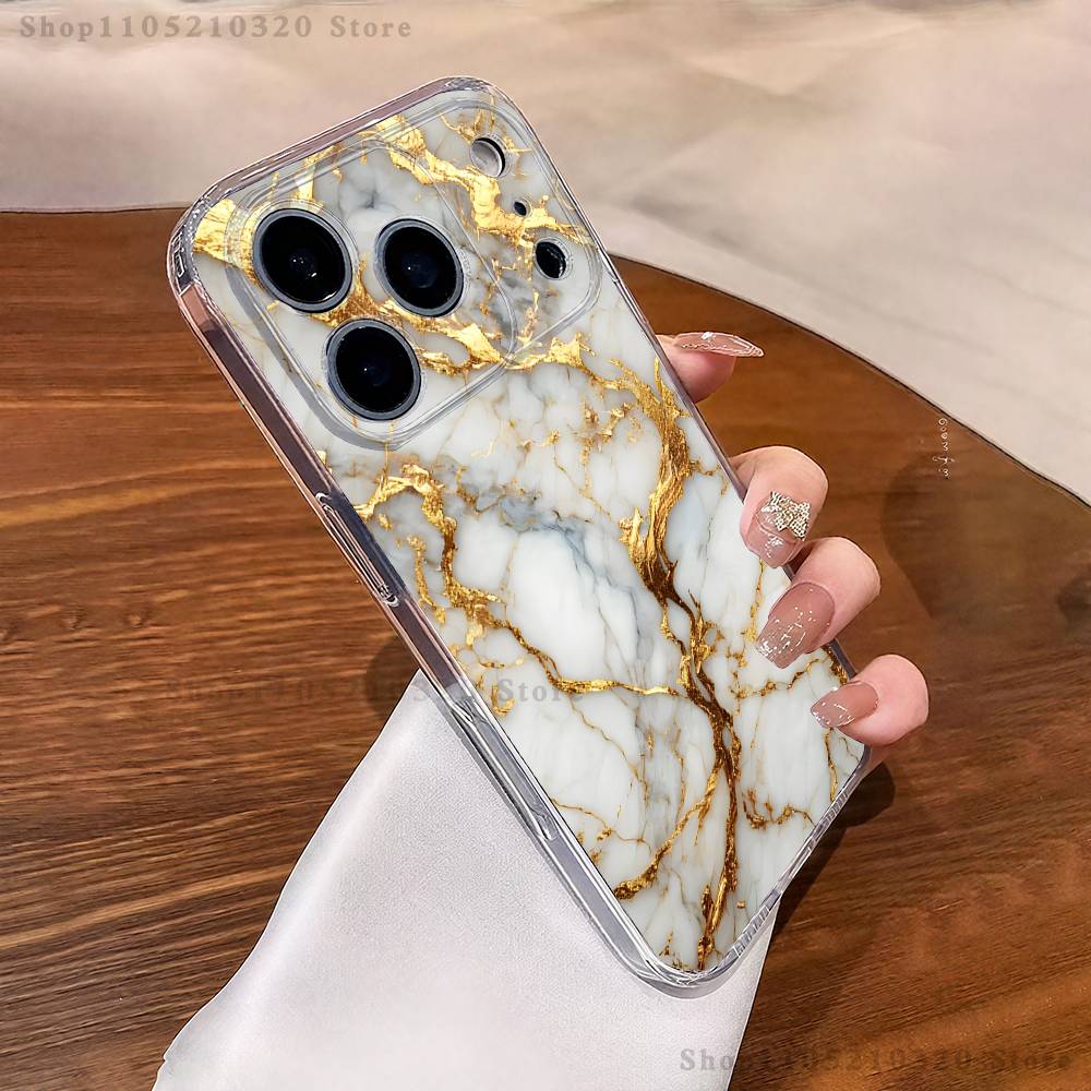 Черно-золотой мраморный арт чехол для телефона iPhone17 16 15 14 13 12 11 Pro Max Plus Mini Прозрачный Полностью задняя крышка Силиконовый мягкий корпус