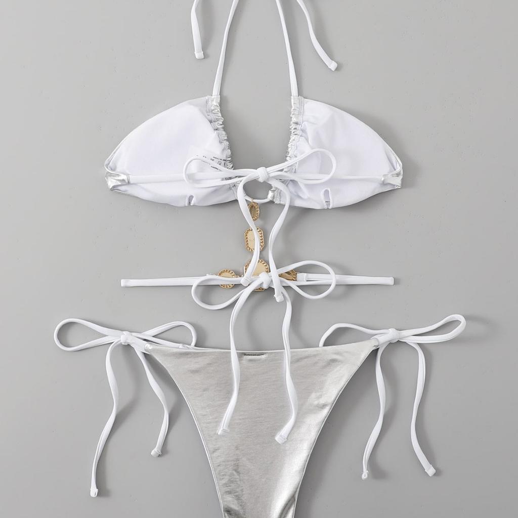 1011 new fashion European and American bikini sexy PU diamond decorated split swimsuit female bikini