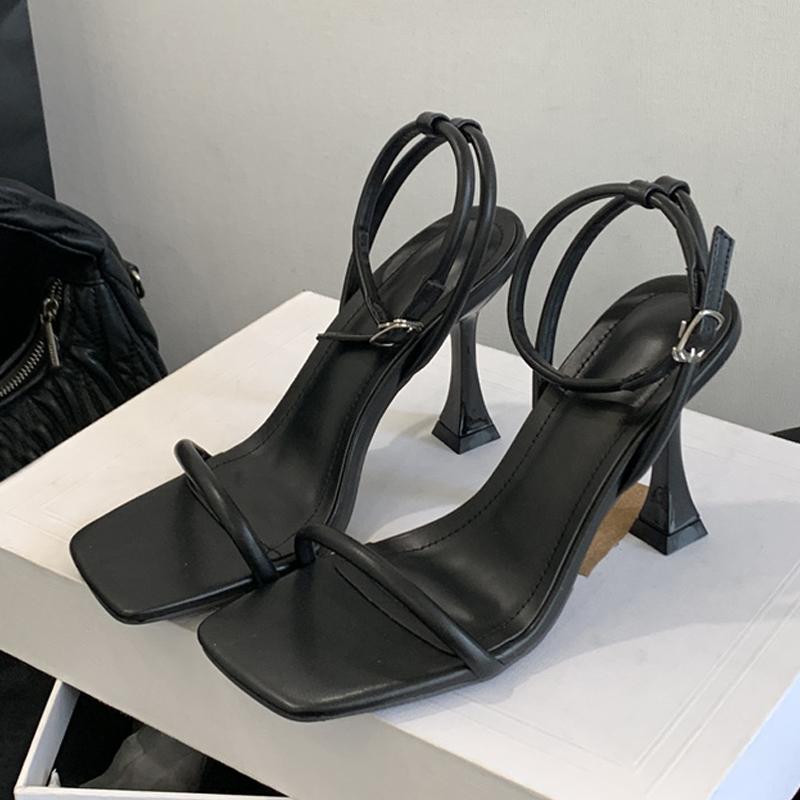 Модные летние квадратные сандалии-гладиаторы с открытым носком для женщин, черные, белые, на высоком каблуке, обувь для банкетов и вечеринок, модные сандалии с ремешком на щиколотке