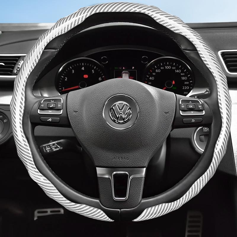 vcxja9 Suitable for Volkswagen Carbon Fiber Texture Steering Wheel Cover Snap-On Wave-Shaped Sporty Design Durable Protective Shell Golf Passat Polo