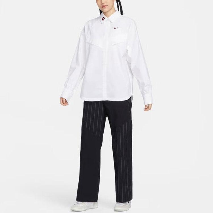 Nike Коллекция ко Дню святого Валентина, повседневная спортивная рубашка с длинным рукавом и вышитыми деталями, женские топы, белый цвет HF1131-100